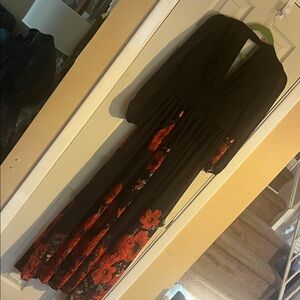 Chic Black and Red Floral Long Sleeve Dress